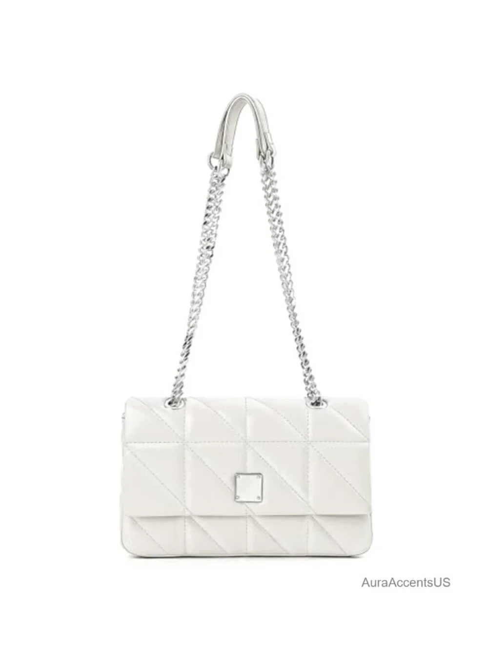 Quilted Vegan Leather Crossbody Bag with Chain Strap, Magnetic Flap Closure